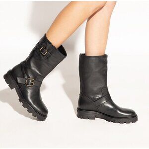 Jimmy Choo Womens Biker II Black Leather Motorcycle Tall Boots EU 37 US 7 $1075